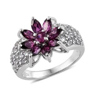 Vibrant Rubellite Tourmaline & White Topaz Sterling Silver Ring (6)